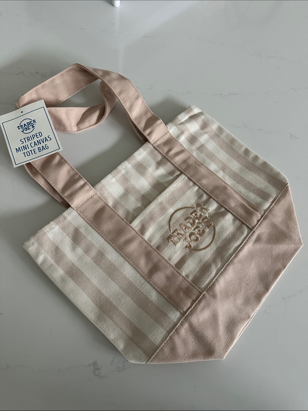 NWT Striped Mini Canvas Tote Bag KHAKI TAN